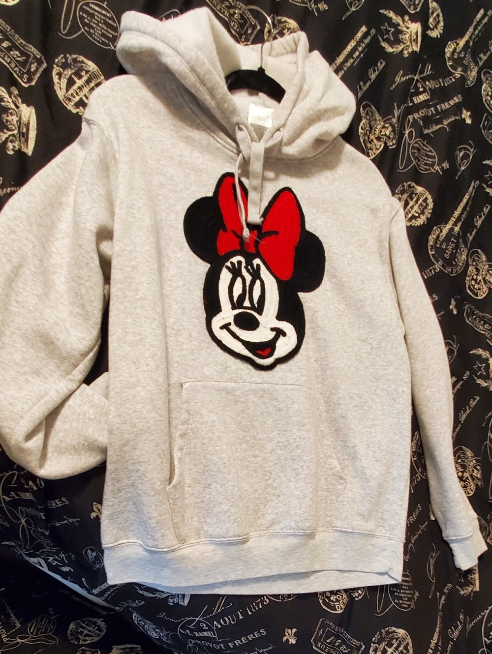 New Women's M Minnie Mouse Hoodie Sweatshirt Heather Gray